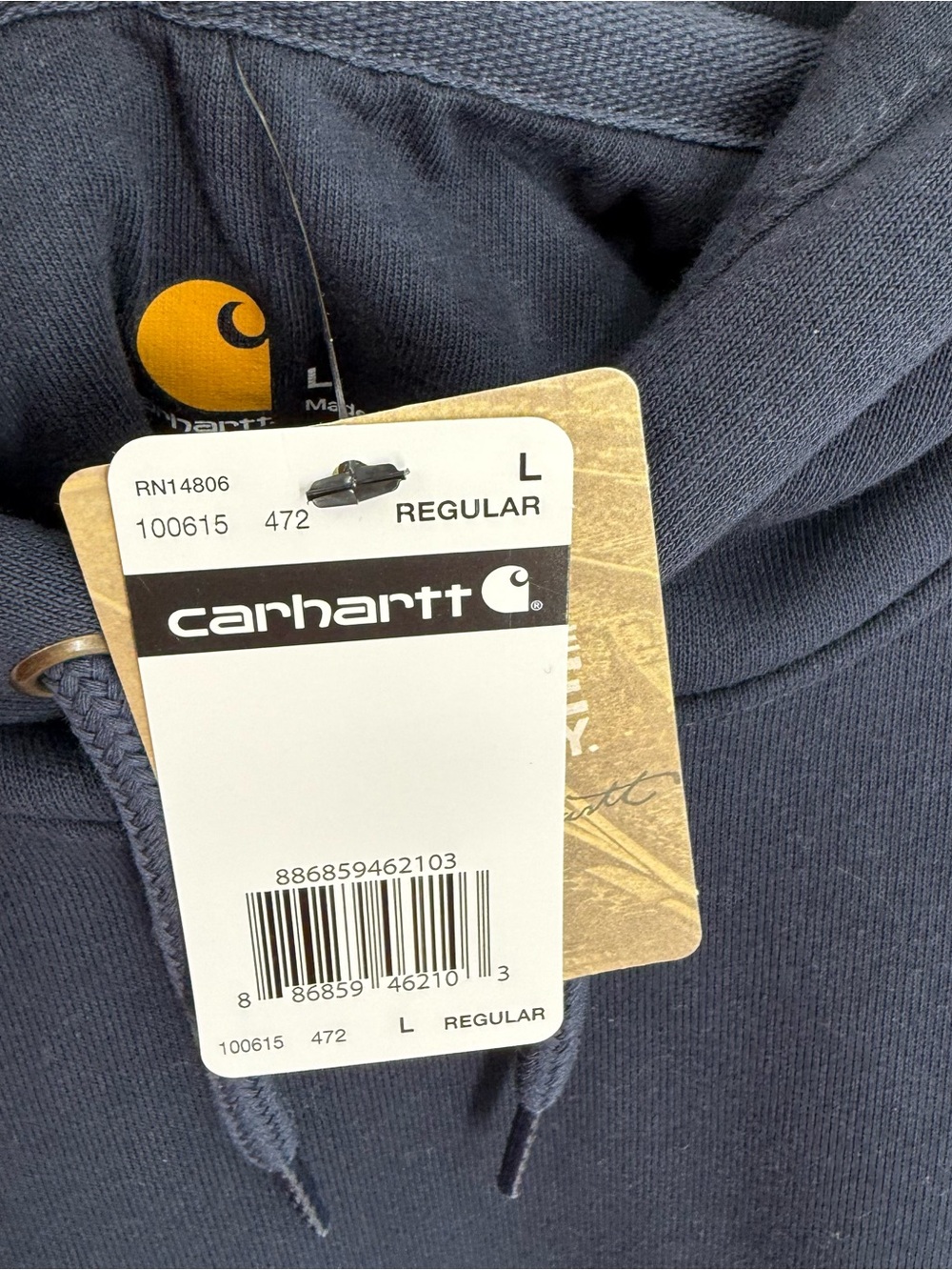 Carhartt NWT Rain Defender Pullover Hoodie Navy Blue Size Large heavy Cotton - Picture 7 of 9